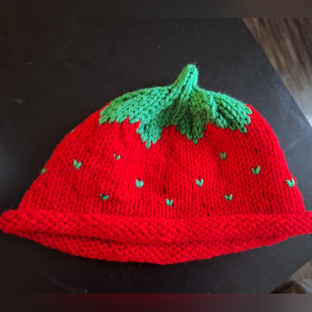 Fun Knitted Strawberry Hat- one size